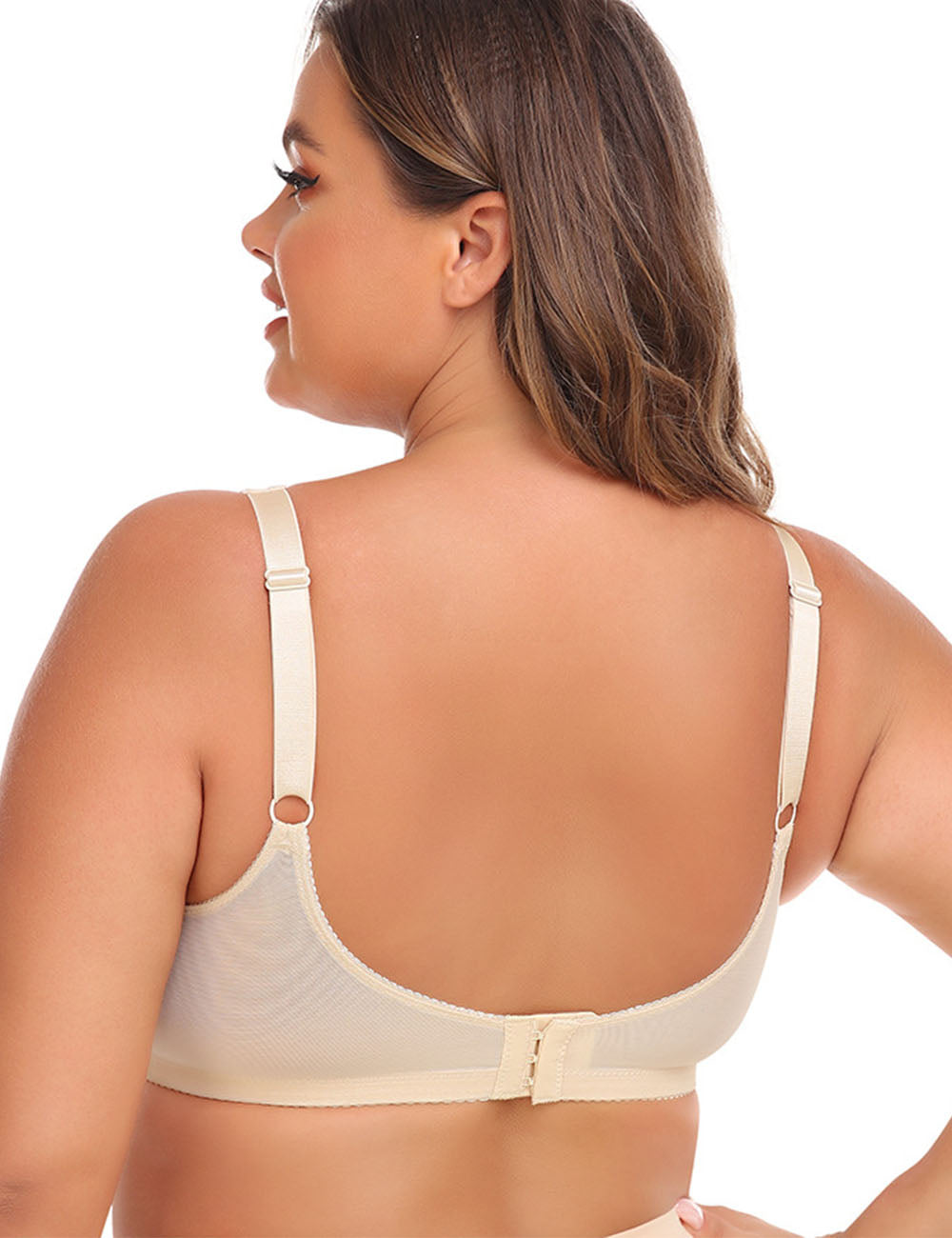 Women Plus Size Wire Free Lace Large Cup Thin Bra | PRUSES-1