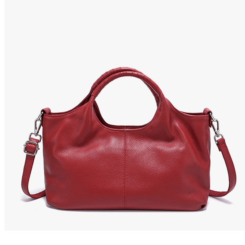 Women's red Soft Genuine Leather Top-Handle Tote Bag