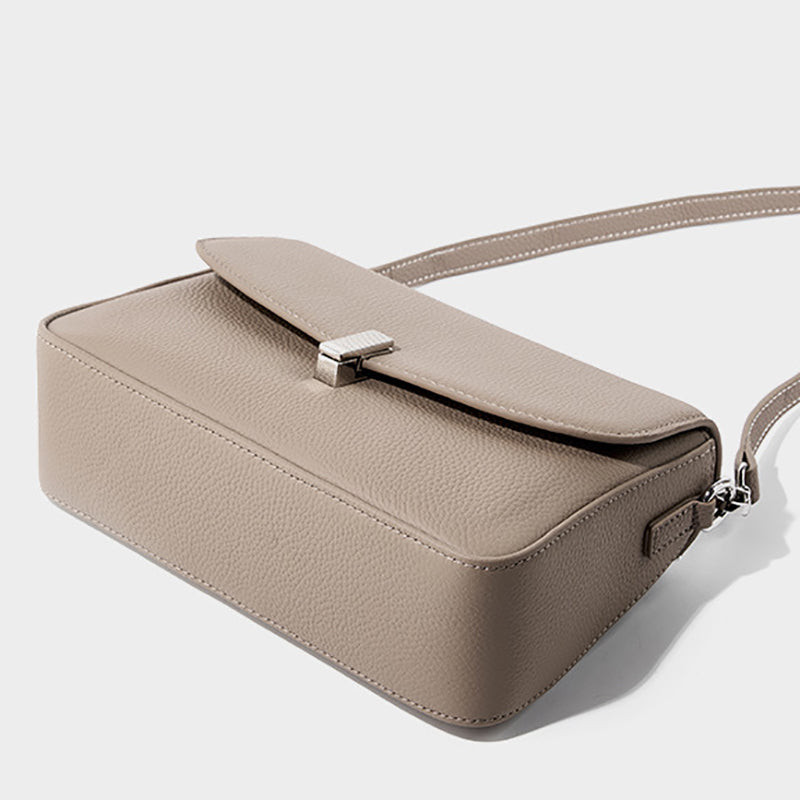 Women's gray Genuine Leather Square Flap Shoulder Bag