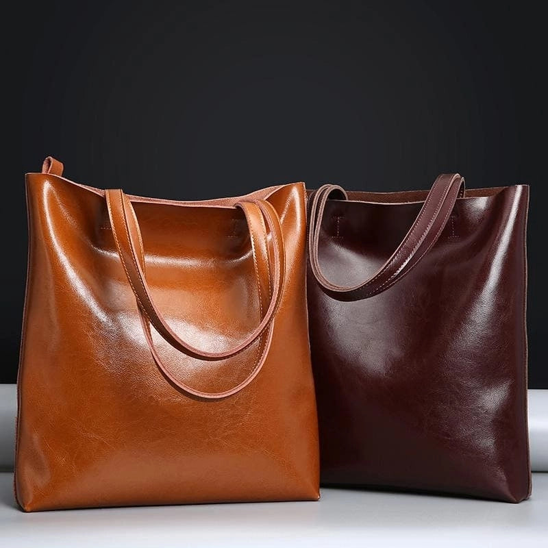 Women's Brown Classy Leather Tote Bag Fashion Handbags | PRUSES