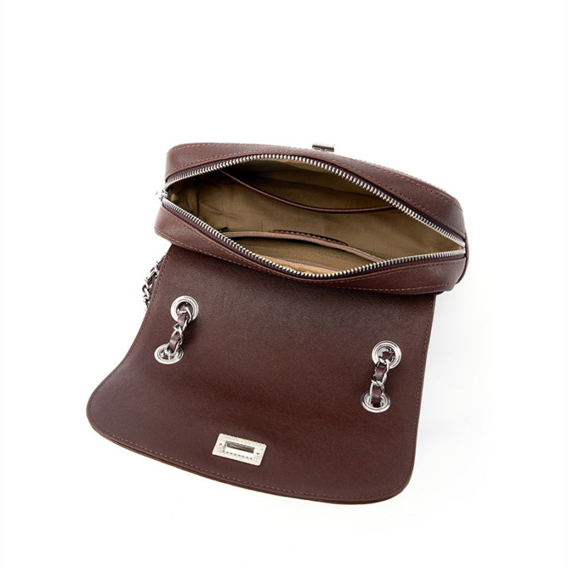 Women's Coffee Leather Flap Chain Shoulder Bag| PRUSES-1