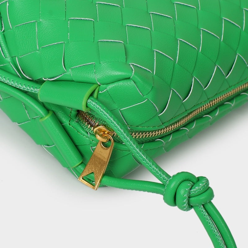 Women's Green Leather Woven Shoulder Mini Bags