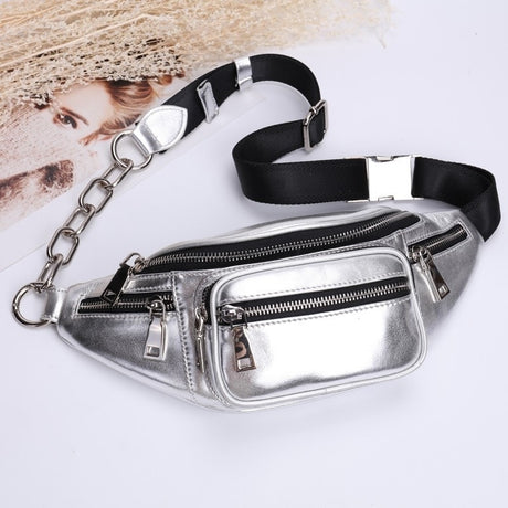 Women's Silver Fanny Pack Fashion Belt Bag | PRUSES