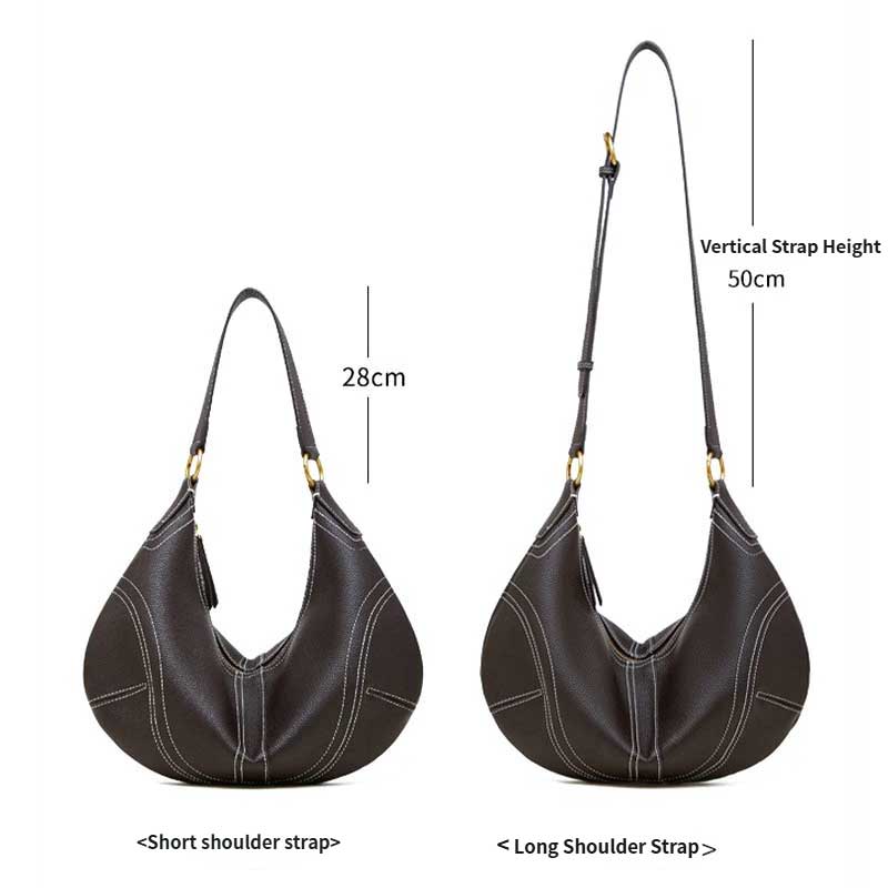 coffee handbag with short and long shoulder strap measurements
