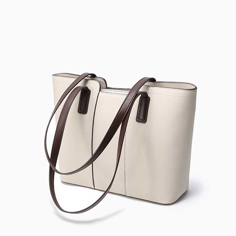 Women's Contrast Handle Leather Work Tote Bag | PRUSES