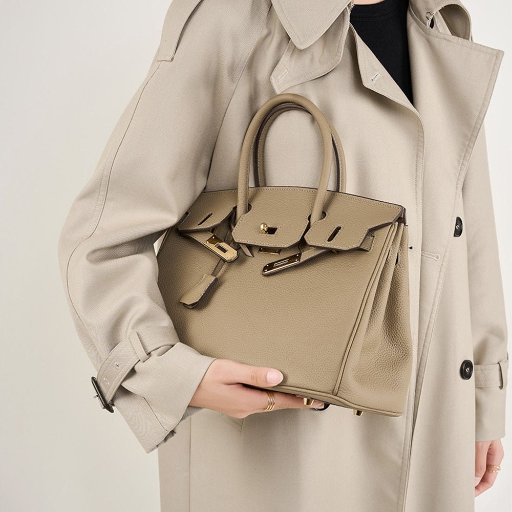 Women's gray Full-Grain Leather Structured Top-Handle Bag