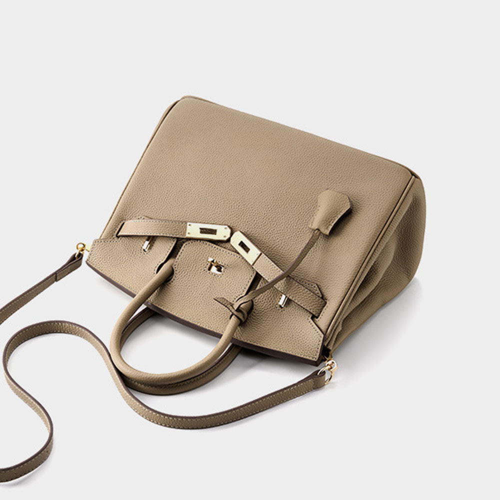 gray Full-Grain Leather Top-Handle Bag