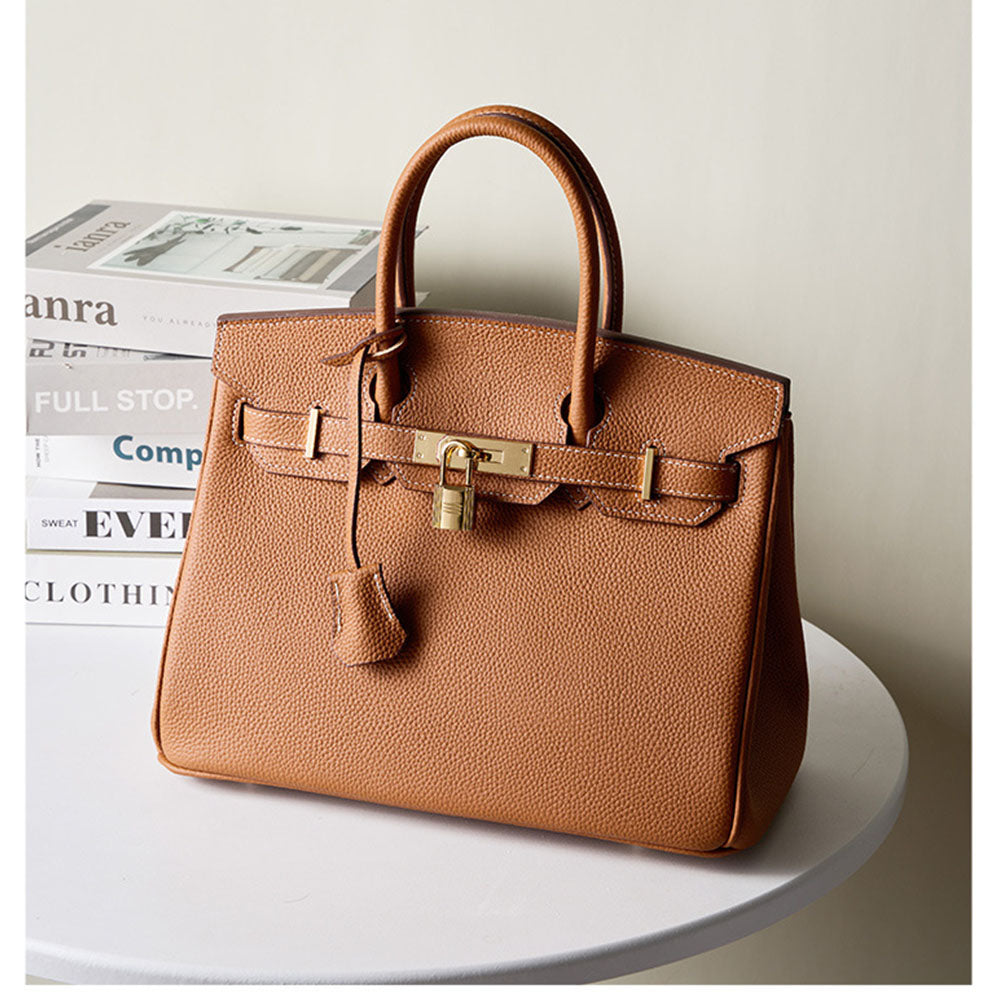 golden brown cowhide Structured Top-Handle Bag