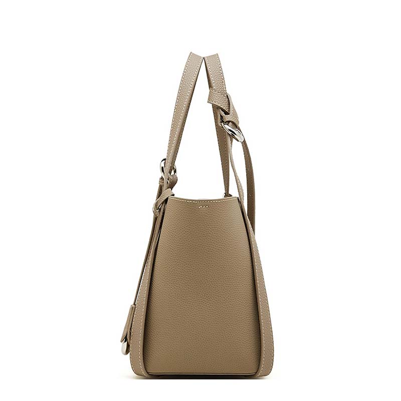 gray Genuine Leather Bucket Tote Bag side view