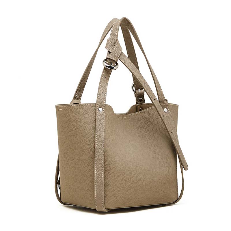 gray Genuine Leather Bucket Bag