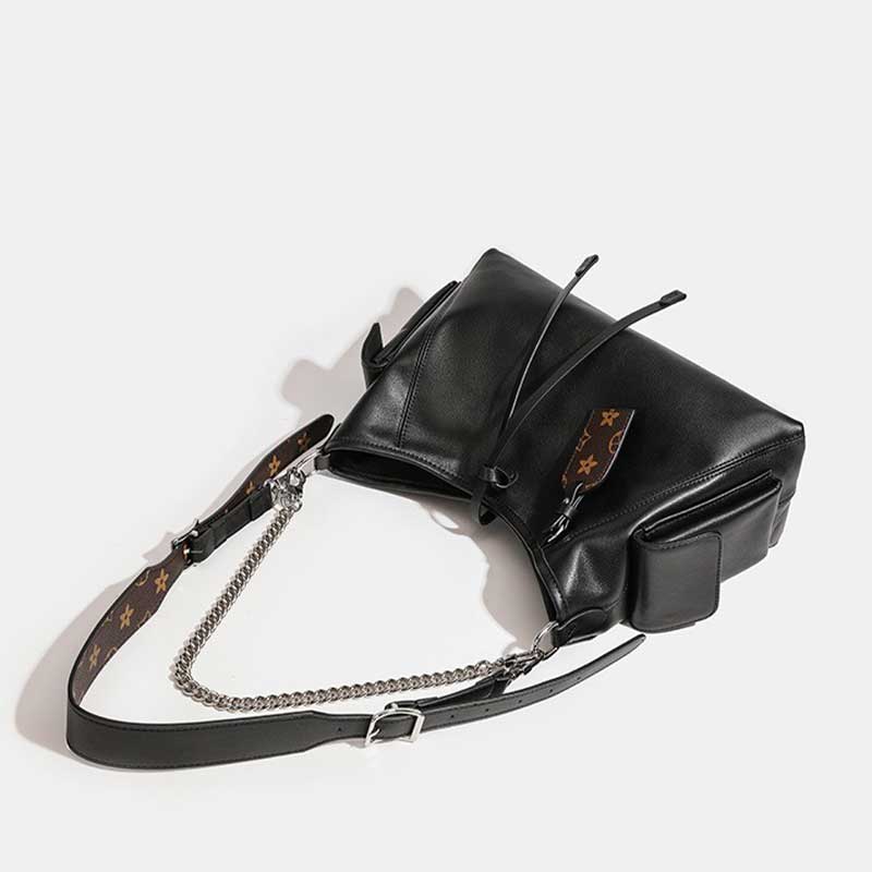 black Leather Chain Strap Bag