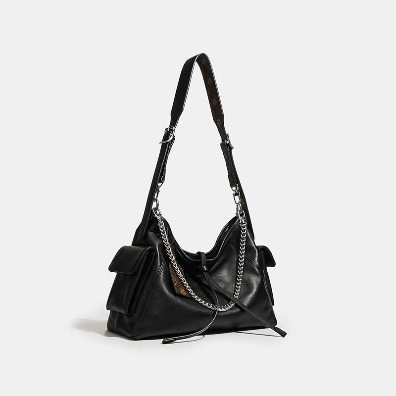 Black handbag with a chain detail