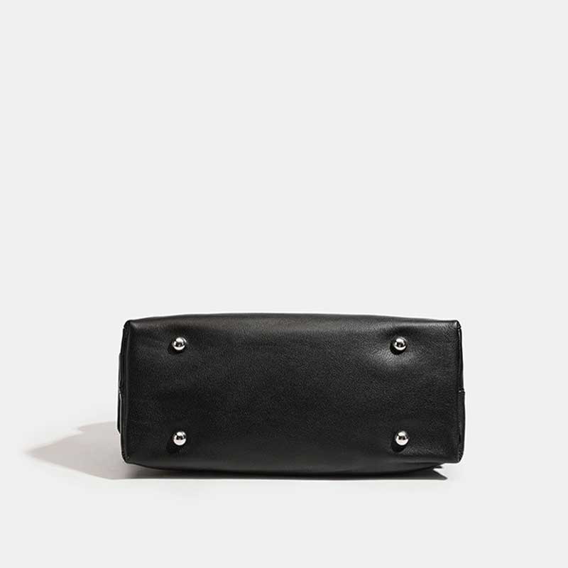 black Genuine Leather Chain Strap Shoulder Bag bottom