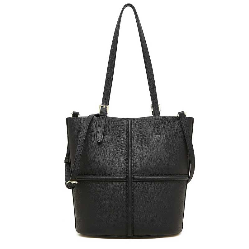 black Genuine Leather Commuter Tote Bag