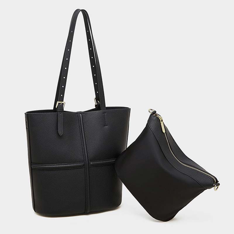 Black tote bag and matching pouch