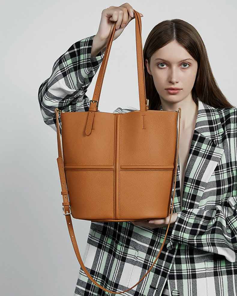 Women's brown Genuine Leather Tote Bag