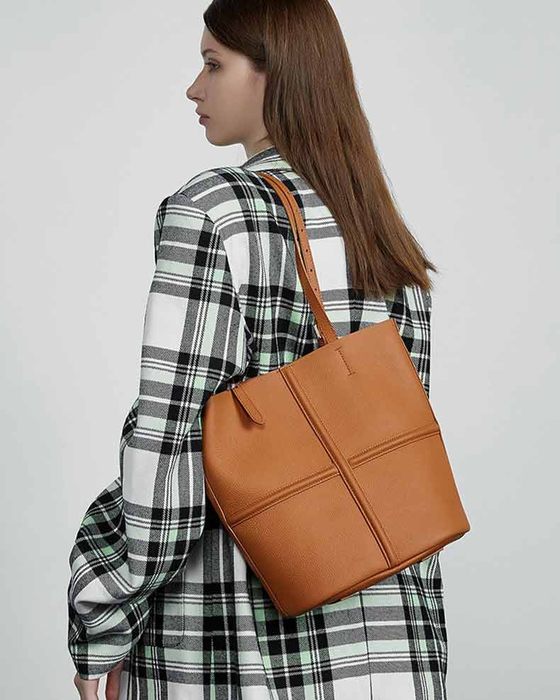 Women's brown Genuine Leather Commuter Tote Bag