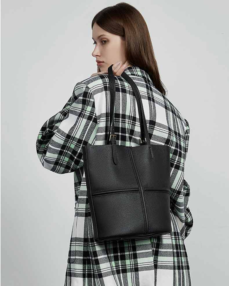 Women's black Genuine Leather Tote Bag