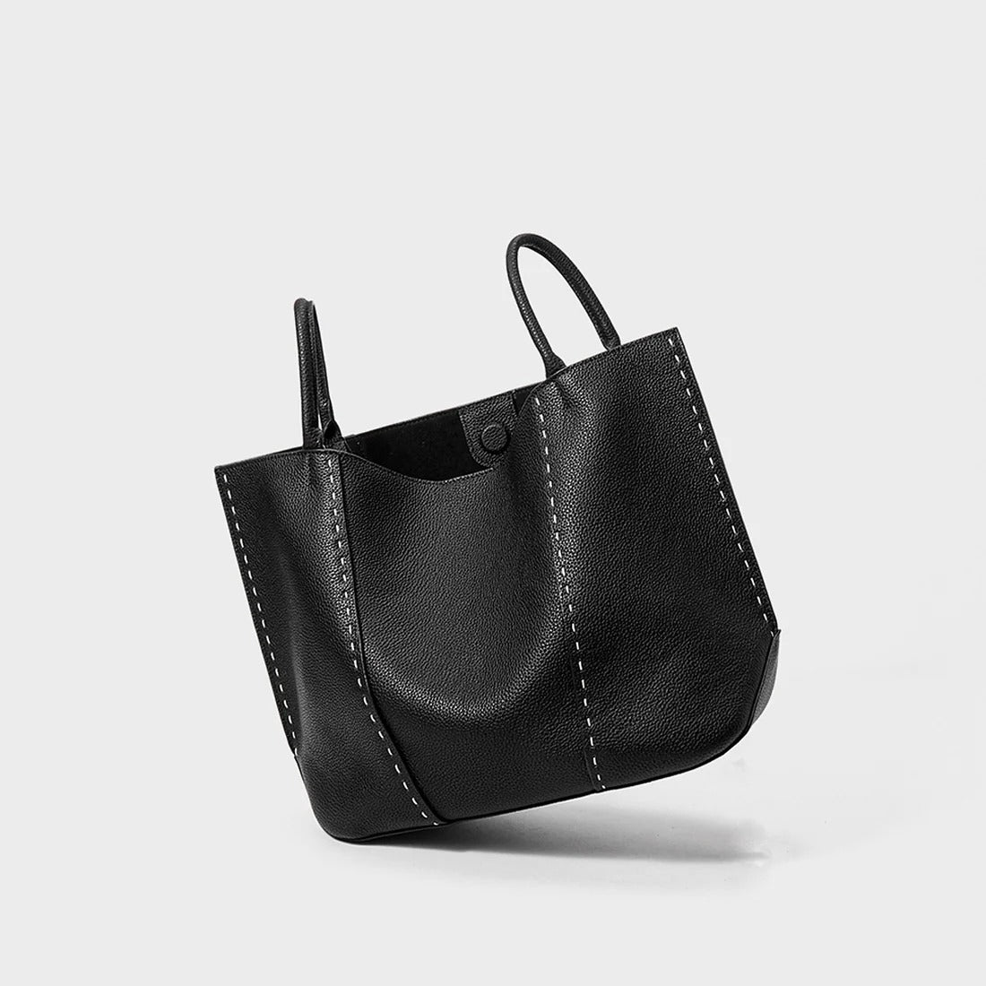 Black leather handbag