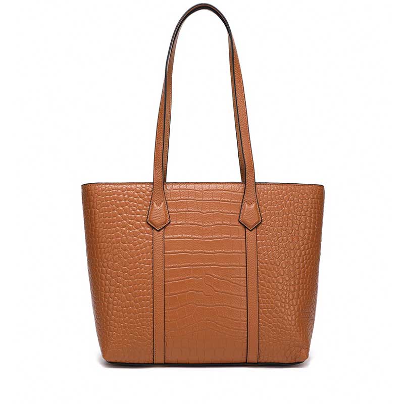 caramel Genuine Leather Croc-Embossed Structured Tote Bag