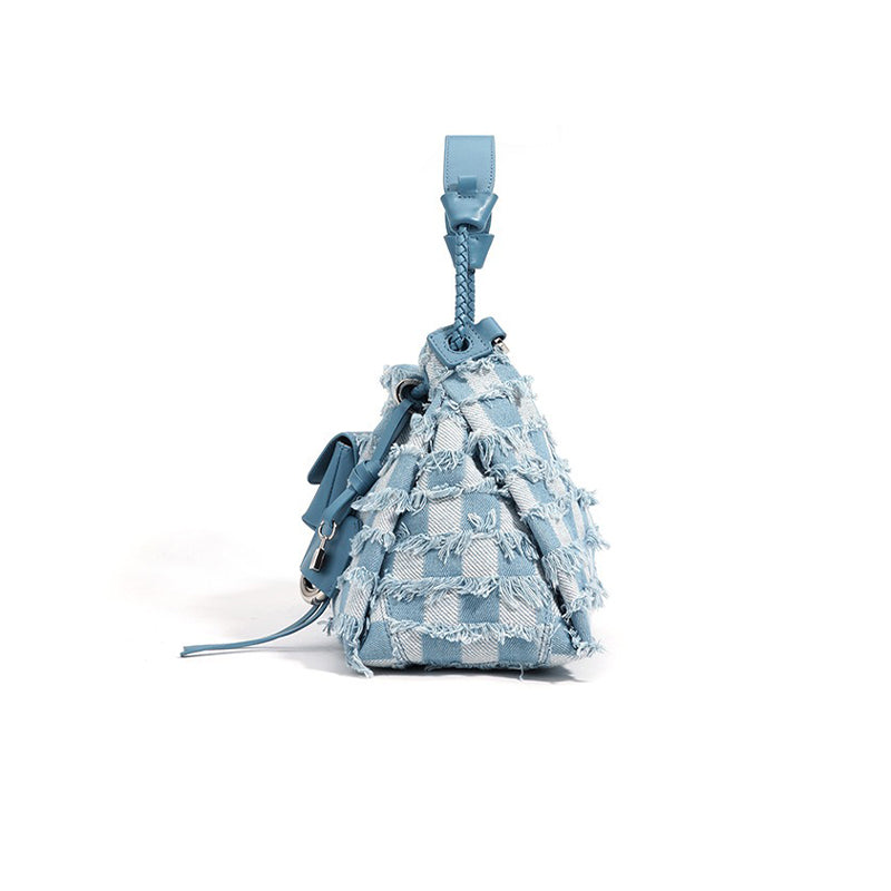 Blue plaid bag with details