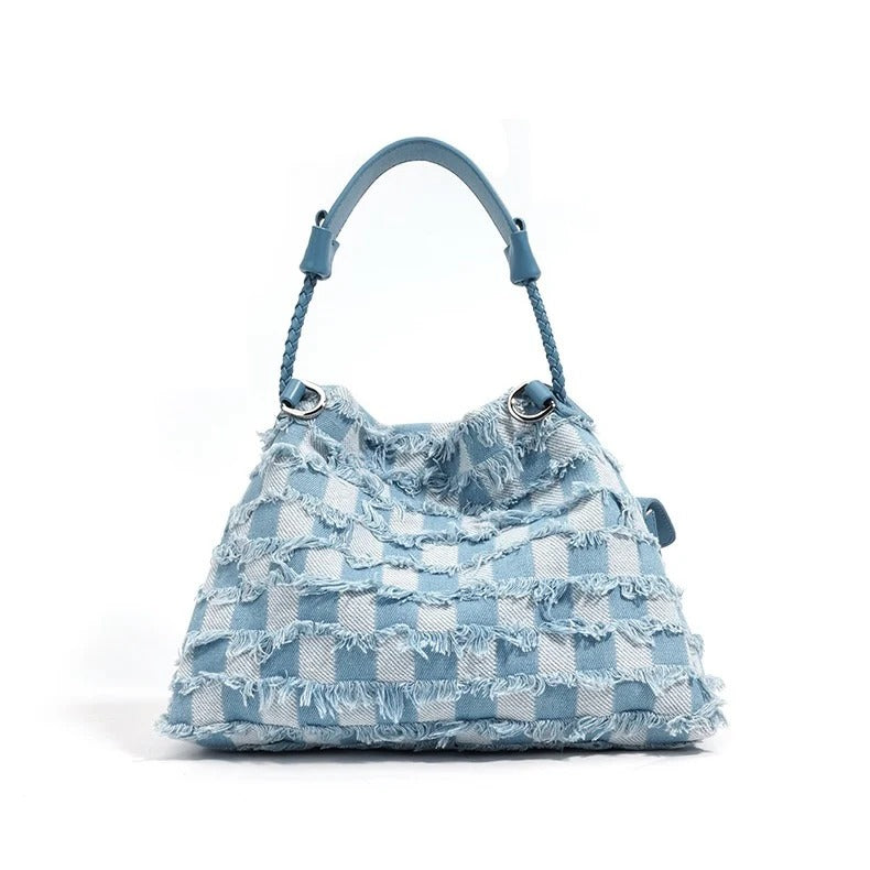 Blue checkered handbag