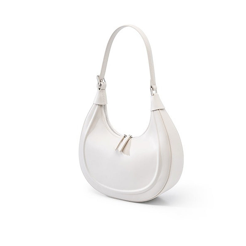 Women's off-white Genuine Leather Half Moon handBag