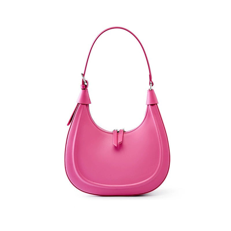 Womens pink Genuine Leather Half Moon Shoulder Bag | PRUSES