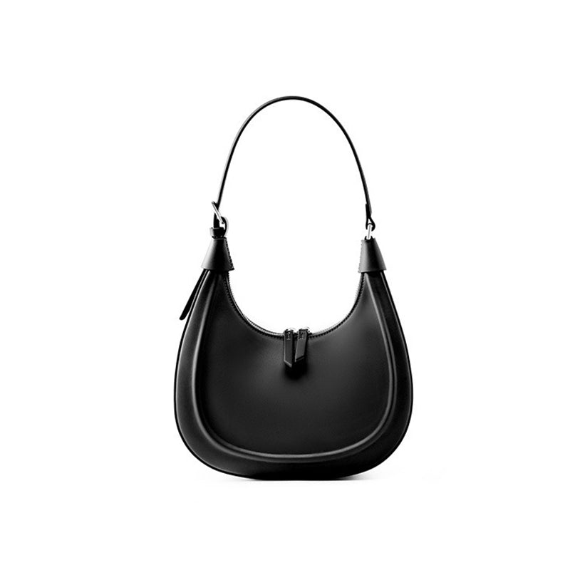 Women's black Genuine Leather Half Moon Shoulder Bag