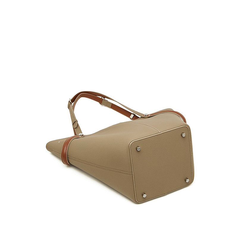 gray Large Capacity Bucket bag with brown straps bottom