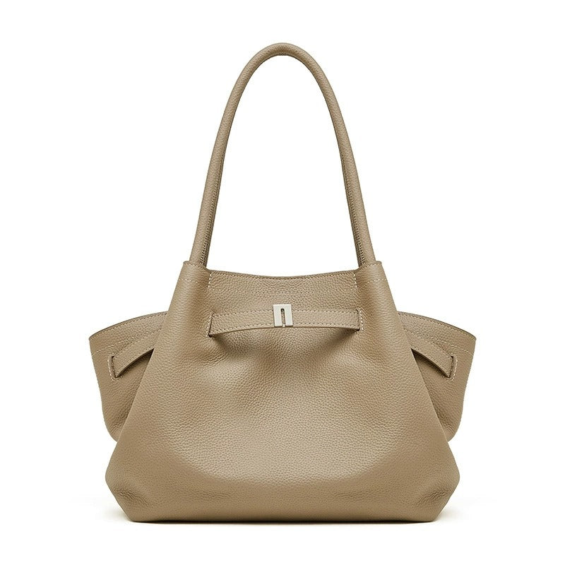 Women's Gray Genuine Leather Large Capacity Tote Bag