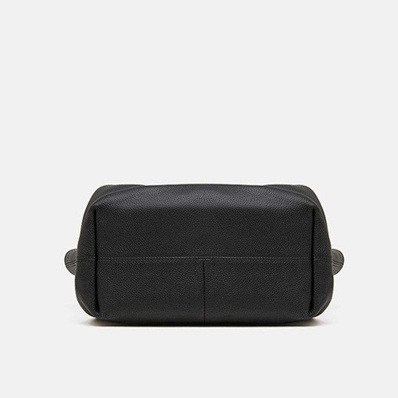 Black Genuine Leather Large Capacity Tote Bag bottom
