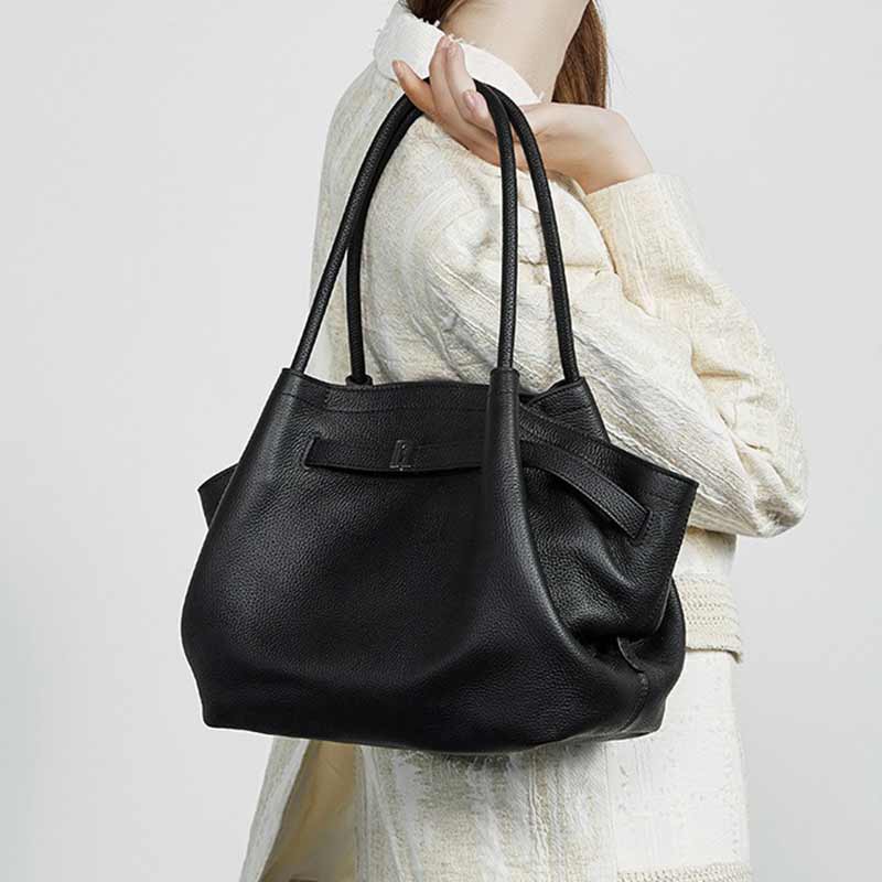 Women's Genuine Leather Large Capacity Tote Bag black