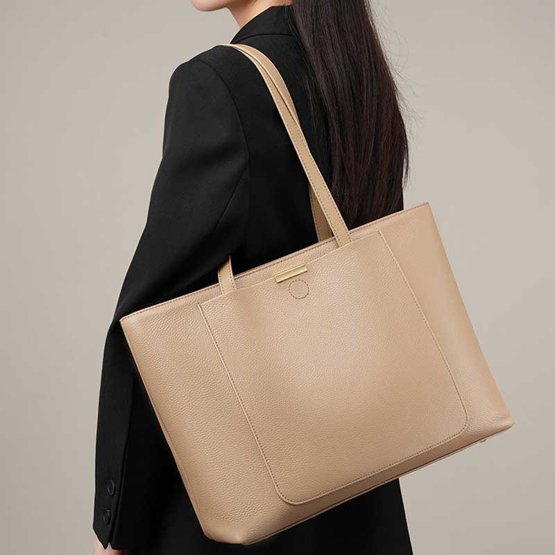 Genuine Leather Large Capacity Tote Bag beige