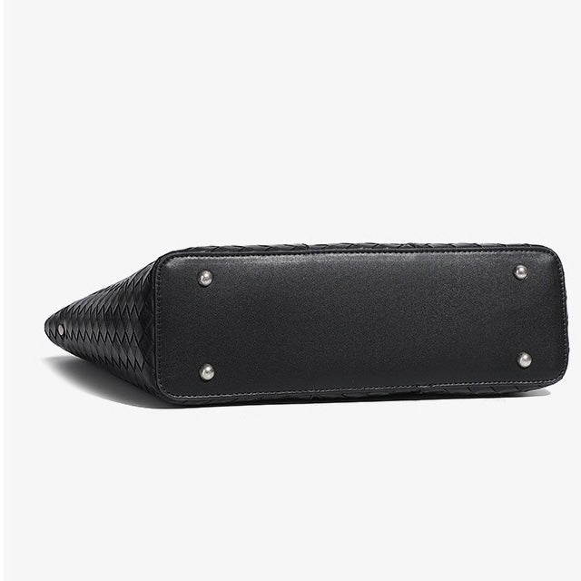black Leather Large Capacity Woven Tote Bag