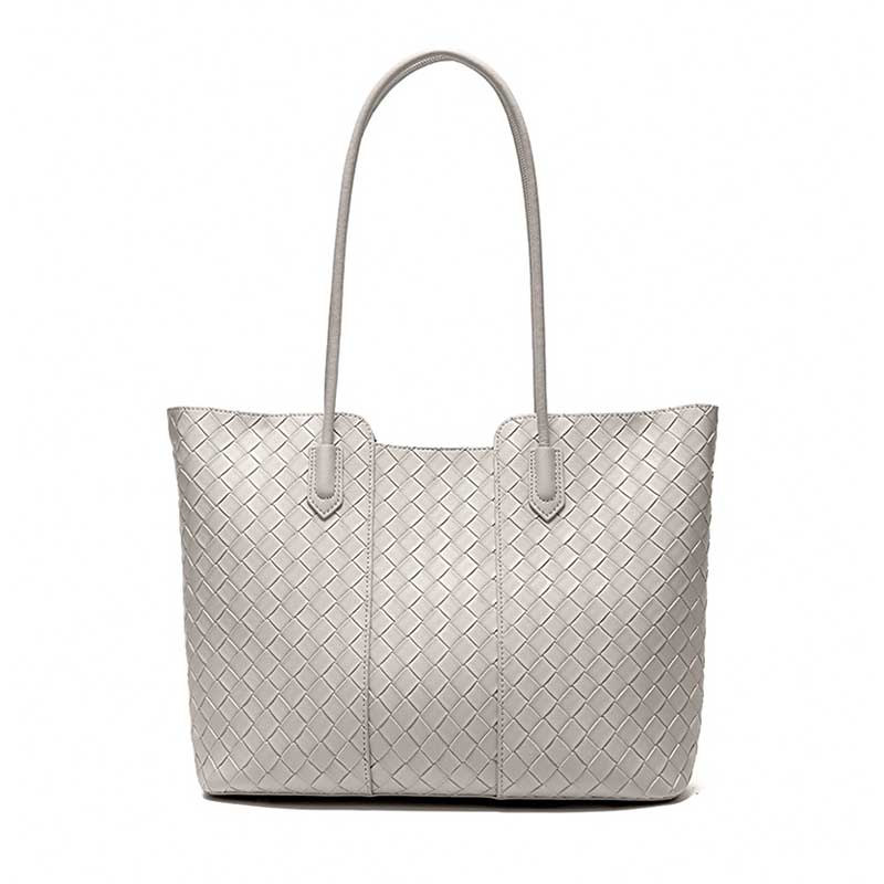 gray Genuine Leather Large Capacity Woven Tote Bag