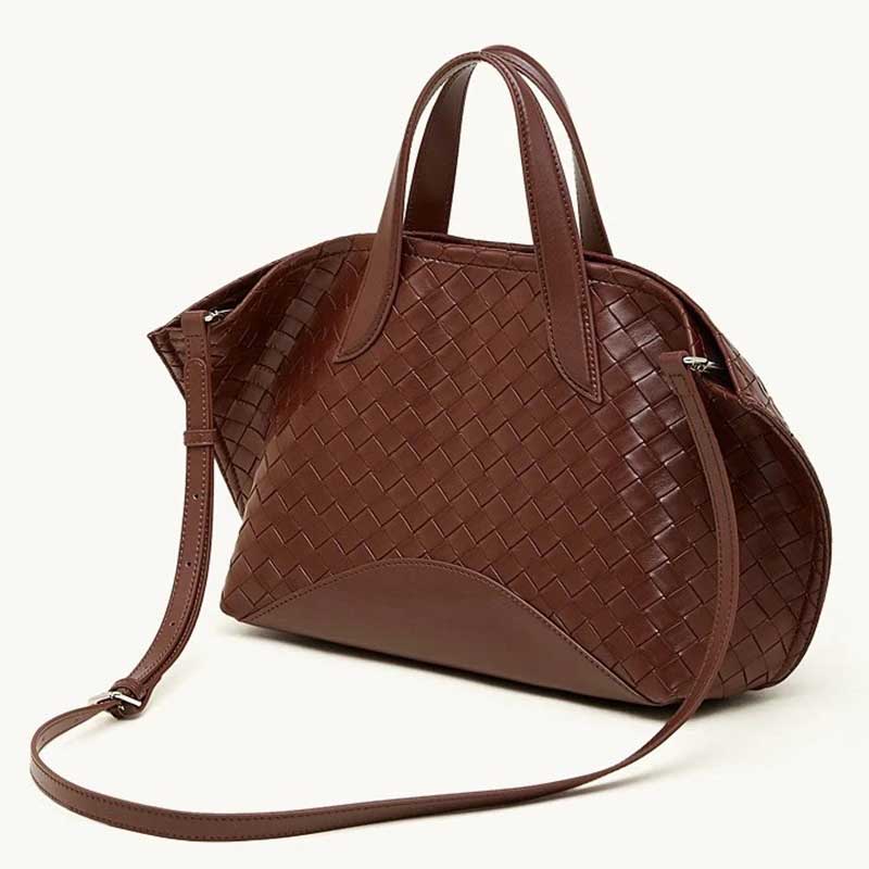burgundy Genuine Leather Woven Tote Bag