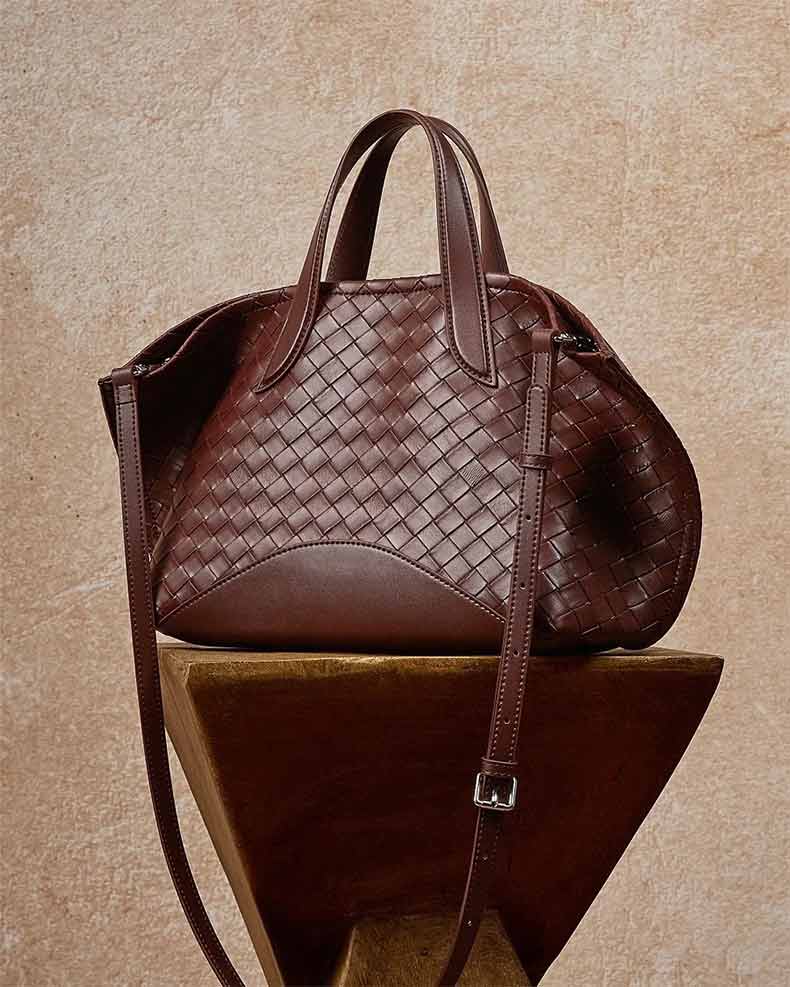 burgundy Genuine Leather Woven handbag