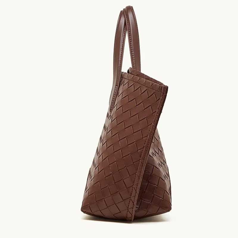 burgundy Genuine Leather Large Woven Tote Bag side view