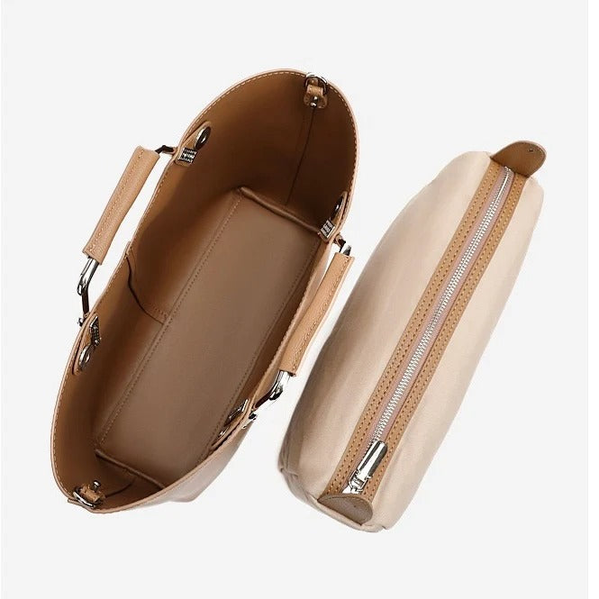 Womens GenuineLeathe handbag with a detachable pouch