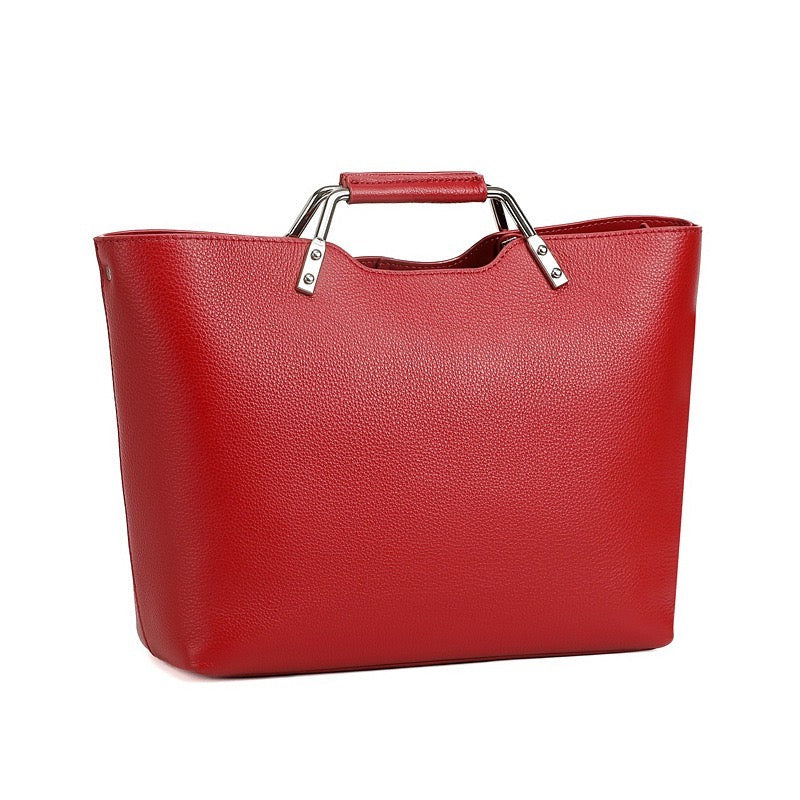 Red handbag with silver handles