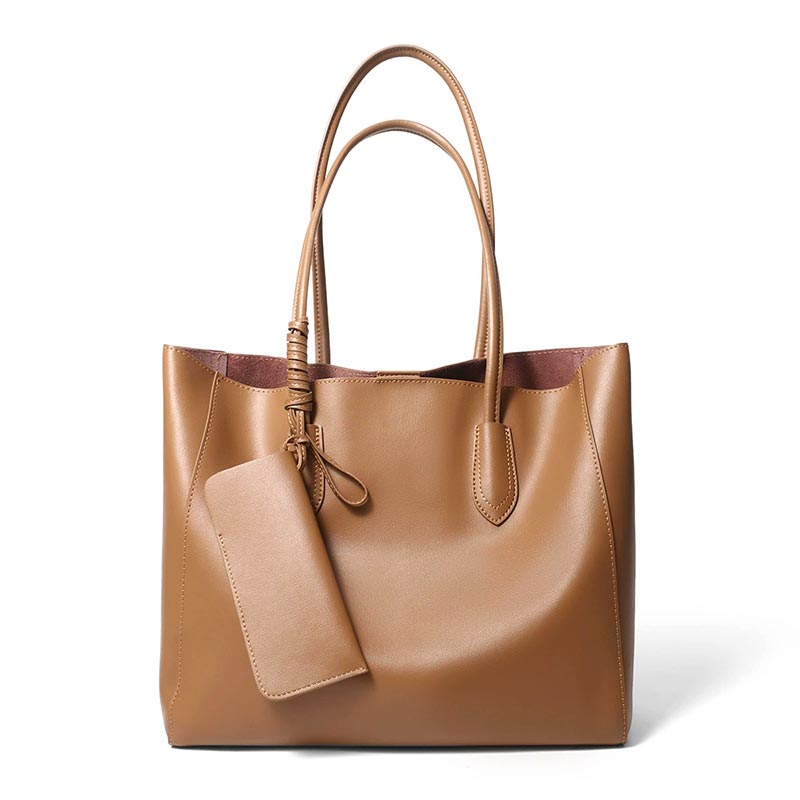 brown Genuine Leather Minimalist Tote Bag