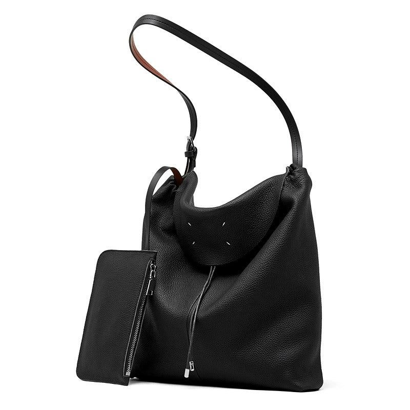 black Genuine Leather Slouchy Hobo Shoulder Bag
