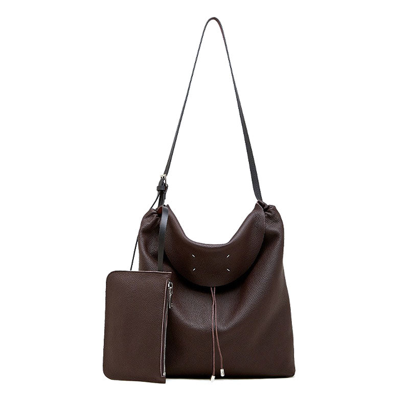 coffee Genuine Leather Slouchy Hobo Shoulder Bag
