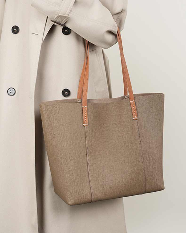 Women's gray Genuine Leather soft Tote Bag