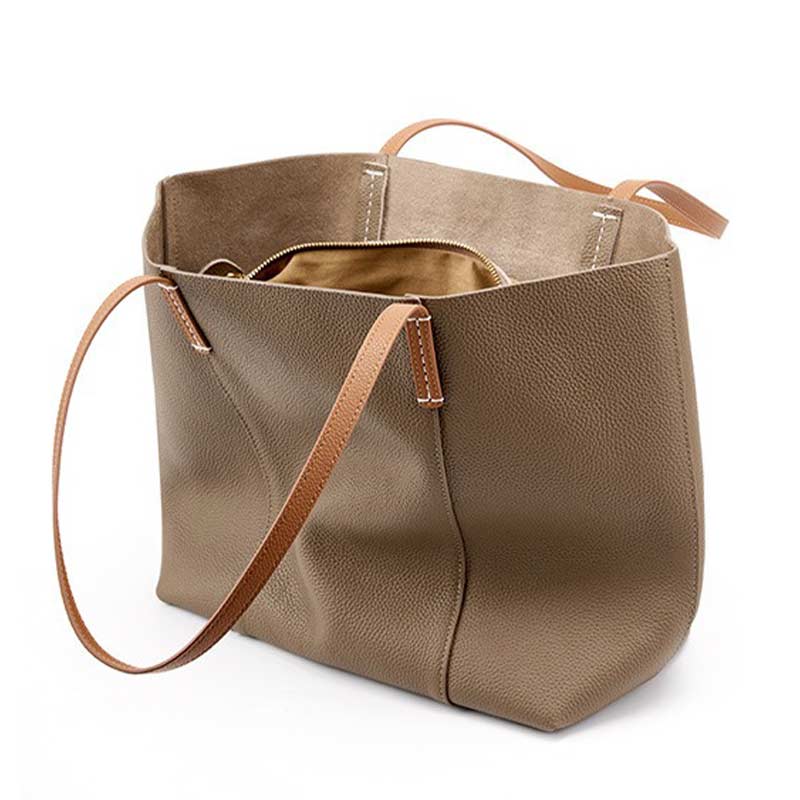 gray Genuine Leather Soft Tote Bag