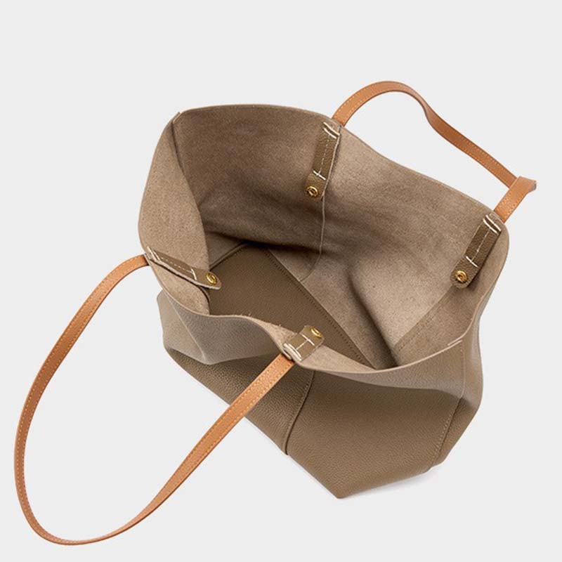 gray Genuine Leather Soft Minimalist Tote Bag