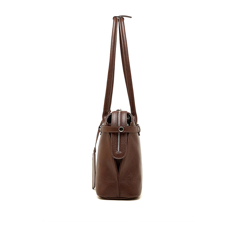 brown Genuine Leather Structured Shoulder Bag side
