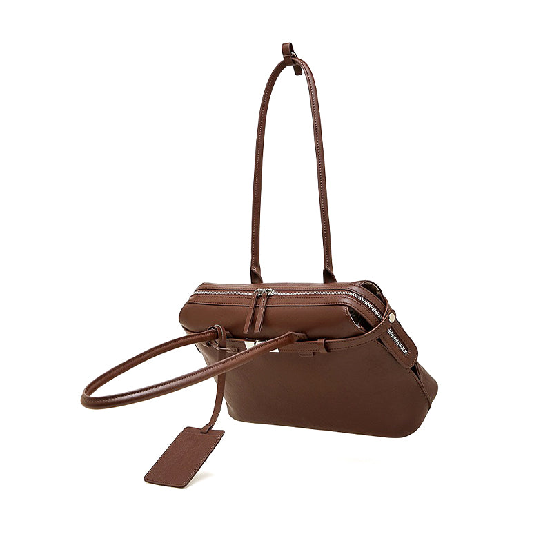 Brown handbag with a shoulder strap