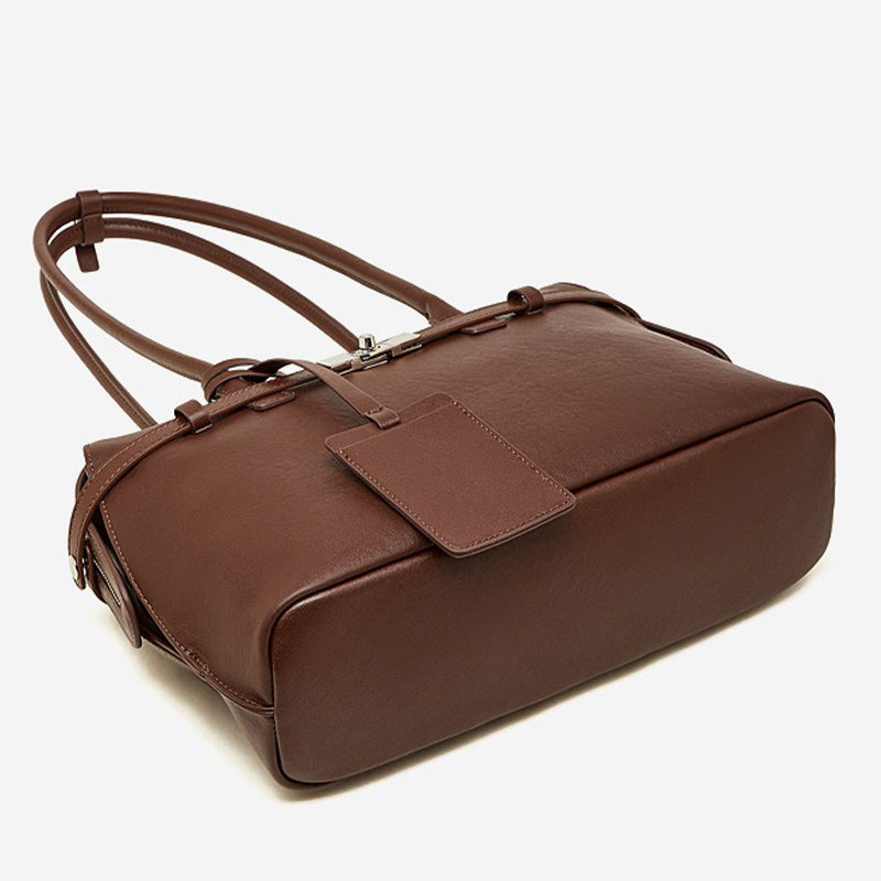 brown Genuine Leather Structured Shoulder Bag bottom